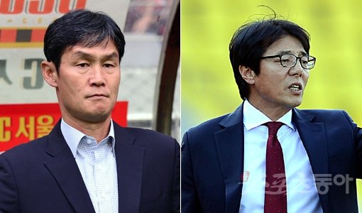 ‘독수리가 떠나는 대신 황새가 새로 둥지를 튼다!’ FC서울의 ‘독수리’ 최용수 감독(왼쪽)은 중국 슈퍼리그 장쑤 쑤닝으로 팀을 옮기고, 그 뒤를 이어 ‘황새’ 황선홍 감독이 지휘봉을 잡는다. 스포츠동아DB