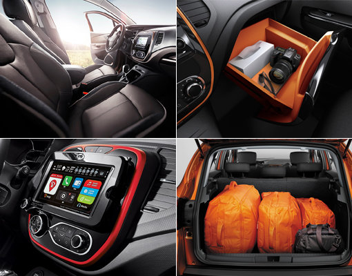운전석 내부-슬라이딩 글로브 박스-트렁크 수납공간-태블릿 내비게이션 (왼쪽상단부터 시계방향으로)