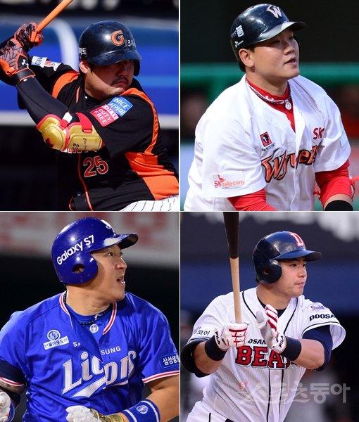롯데 최준석-SK 최승준-두산 김재환-삼성 최형우(왼쪽 상단부터 시계방향으로). 스포츠동아DB