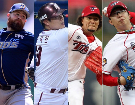 NC 해커, 넥센 윤석민, KIA 헥터, KIA 양현종. 사진제공｜ 스포츠동아DB·스포츠코리아