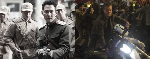 ‘인천상륙작전’의 이정재(왼쪽사진)와 ‘제이슨 본’의 맷 데이먼이 자존심을 건 한판승부를 벌인다. 27일 나란히 개봉하는 두 영화는 예매율부터 각축이다. 사진제공｜태원엔터테인먼트·UPI코리아