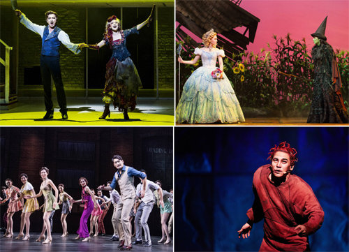 올여름 뮤지컬계에선 ‘스위니토드’ ‘위키드’ ‘브로드웨이 42번가’ ‘노트르담 드 파리’(왼쪽 시계방향)가 흥행 4파전을 벌이고 있다. 신선한 뮤지컬을 원한다면 ‘스위니토드’를, 화려한 뮤지컬을 보고 싶다면 ‘위키드’를, 중년 관객이라면 ‘브로드웨이 42번가’를, 음악에 방점을 찍는 관객이라면 ‘노트르담 드 파리’를 권한다. 오디컴퍼니·클립서비스·CJ E&M·마스트엔터테인먼트 제공