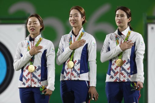 올림픽 여자양궁대표 장혜진-최미선-기보배(왼쪽부터). 사진=ⓒGettyimages이매진스