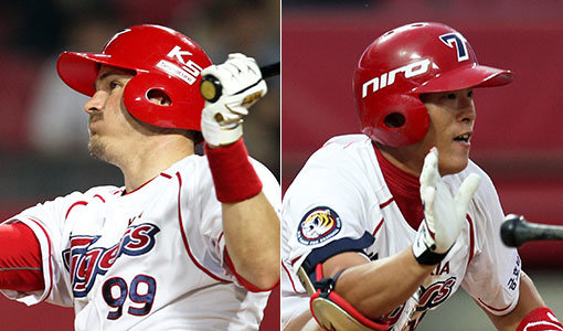 KIA 브렛 필-노수광(오른쪽). 사진제공｜스포츠코리아