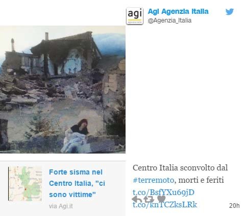 이탈리아 지진 피해 상황을 담은 소셜미디어.
