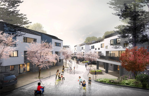 GS건설이 내년 초 경기 김포시 한강신도시에서 분양할 예정인 블록형 단독주택단지의 투시도. 아파트와 다른 공간 연출이 가능하고, 
수요에 비해 공급이 부족한 단독주택의 매력이 부각되면서 최근 가격과 거래량이 증가하는 등 인기를 끌고 있다. GS건설 제공