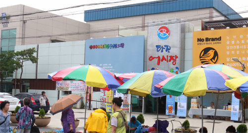 충남 당진시 당진어시장에 이마트의 노브랜드 상생스토어가 31일 문을 열었다. 전통시장을 기피하는 젊은 고객을 끌어들이기 위해 장난감도서관, 카페 등을 갖췄다.