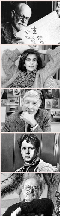 저자는 “언젠가 죽는다는 사실을 기억하라. 살아가며 중요한 결정을 할 때마다 가장 현명한 답을 찾게 해 줄 것이다”고 말한다. 
자기만의 독특한 방식으로 죽음을 받아들인 지크문트 프로이트, 수전 손태그, 존 업다이크, 딜런 토머스, 모리스 센닥(위부터). 
갤리온 제공