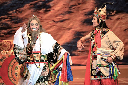 티베트의역사와문화를알수있는전통극공연의한장면.