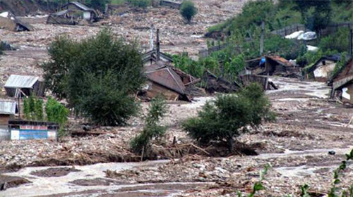 함경북도 두만강 유역의 한 마을이 홍수로 폐허가 됐다. 사진 출처 북한 내나라 홈페이지