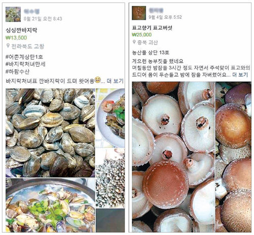 SNS 장터에 올라온 판매 사진들. 제품 사진과 판매자의 사연을 함께 실어 읽는 재미도 갖췄다. 페이스북 화면 캡처