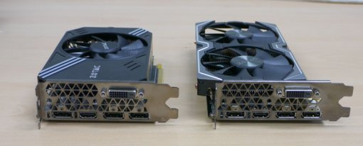 조텍 지포스 GTX 1060 MINi(왼쪽)와 AMP! Edition(오른쪽)