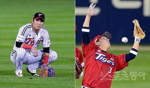 10일 잠실구장에서 열린 포스트시즌 와일드카드 결정 1차전은 ‘유격수 시리즈’였다. LG 오지환(왼쪽)은 2개, 김선빈은 1개의 실책을 각각 저질렀다. 특히 오지환은 4회 안치홍의 땅볼 타구를 놓치며 결승점을 헌납하고 말았다. 잠실｜김종원 기자 won@donga.com