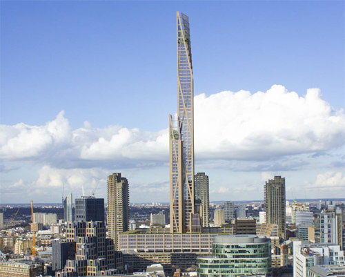 영국 런던에 건축될 예정인 초고층 건물. 높이 300m인 이 건물이 실제 완공되면 세계에서 가장 높은 나무 건축물이자 런던에서 두 번째로 높은 건축물이 된다. ⓒPLP Architecture