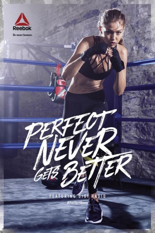 리복 ‘완벽은 없다(#PERFECTNEVER)’ 캠페인의 새로운 얼굴로 발탁된 톱모델 지지 하디드(Gigi Hadid). 사진제공=리복