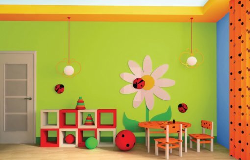 선명하고 다채로운 컬러로 생동감있고 즐거운 공간을 연출한 유치원