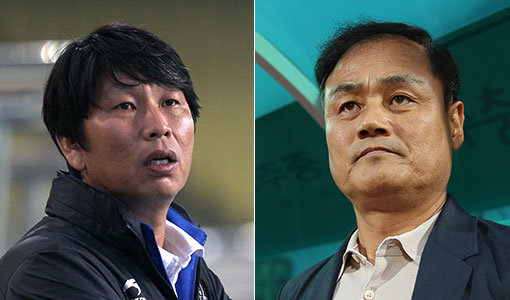 부천 정갑석 감독-강원 최윤겸 감독(오른쪽). 사진제공｜한국프로축구연맹