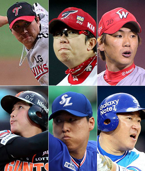 LG 우규민, SK 김광현, KIA 양현종, 삼성 최형우, 차우찬, 롯데 황재균(왼쪽 상단부터 시계방향으로). 사진｜스포츠동아DB·스포츠코리아