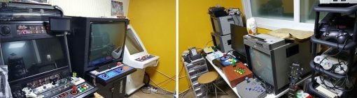 (대단한 위용의 아케이드 캐비닛 군단! 뷰릭스와 커스텀 캐비닛, 크라운까지. 오른편엔 방송용 모니터와 콘솔 기기들이 가득하다)(출처=게임동아)