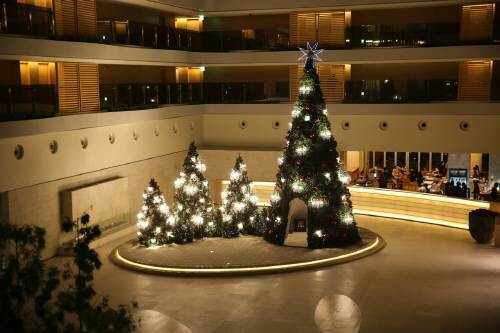 해비치 호텔앤드리조트 제주의 크리스마스 트리. 크리스마스 시즌에 호텔을 찾으면 화려한 조명 아래 빛나는 크리스마스 장식을 볼 수 있다. 해비치 호텔앤드리조트 제주 제공