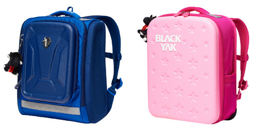 블랙야크가 ‘성장’과 ‘안전’을 키워드로 선보인 BK폴카케이스(위)와 BK야크스타 책가방.사진제공｜블랙야크