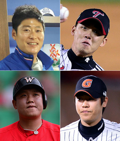 삼성 이원석-LG 임정우-롯데 홍성민-SK 최승준(왼쪽 상단부터 시계방향으로). 사진｜스포츠동아DB·삼성 라이온즈