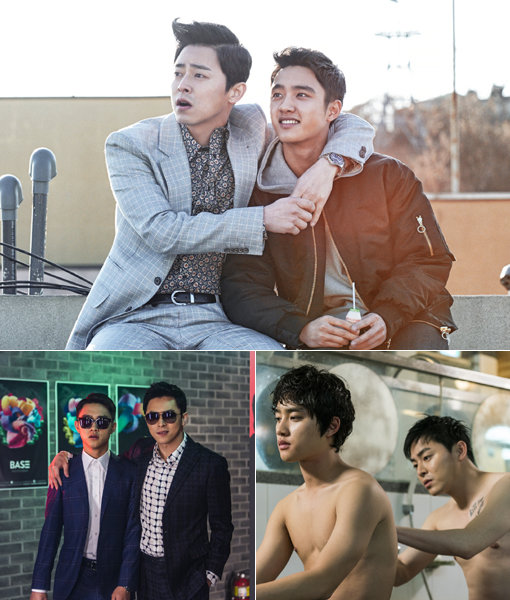 영화 ‘형’의 조정석과 도경수는 다소 황당한 에피소드도 관객들에게 유쾌한 웃음을 짓게 하는 콤비플레이를 펼친다. 사진제공｜초이스컷픽쳐스