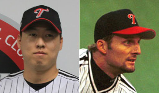 LG 차우찬-전 LG 해리거(오른쪽). 사진제공｜LG 트윈스