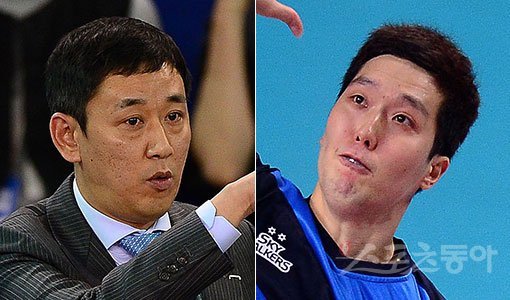 현대캐피탈 최태웅 감독(왼쪽)은 최민호의 부상 투혼이 선수단에 좋은 기운을 불어넣어줬다고 믿는다. 최민호의 부상 뒤 현대캐피탈은 연승을 거듭하고 있다. 김진환 기자 kwangshin00@donga.com