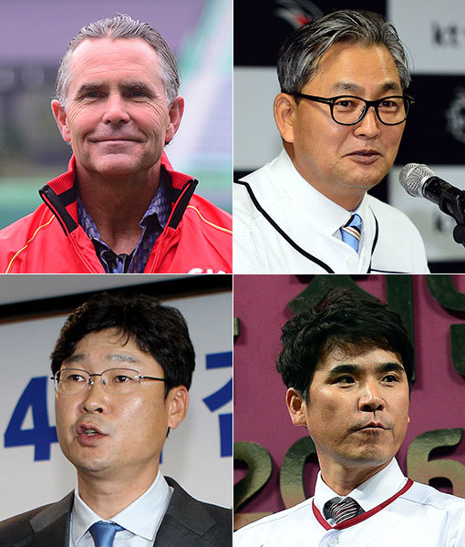 SK 힐만 감독-kt 김진욱 감독-넥센 장정석 감독-삼성 김한수 감독(왼쪽 상단부터 시계방향으로). 사진｜스포츠동아DB·스포츠코리아