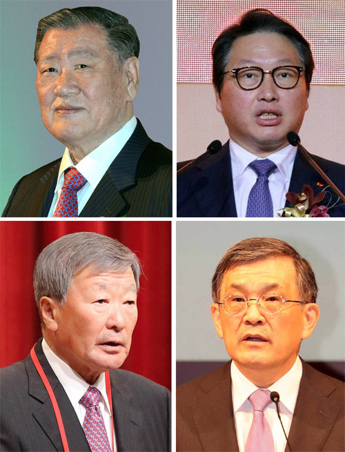 2일 오전 정몽구 현대자동차그룹 회장, 최태원 SK그룹 회장, 구본무 LG그룹 회장, 권오현 삼성전자 부회장(왼쪽 위부터) 등 주요 그룹 총수 및 최고경영자들이 새해 경영 방향과 각오를 담은 신년사를 발표했다. 각 회사 제공