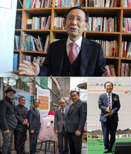 한국반려동물참문화협회는 펫케어페스티벌과 그랜파피 캠페인을 통해 동물 생명존중 문화를 이끌고 있다. 1 인터뷰에서 ‘올바른 동물 생명존중 문화’를 강조한 정판수 협회장. 2 최근 홍대에서 열린 ‘유기동물 사랑 나눔 프로젝트’에 함께한 정 회장(왼쪽에서 세 번째). 3 지난해 펫케어페스티벌에서의 모습(맨위부터 시계반대방향).김현진 객원기자·펫이슈