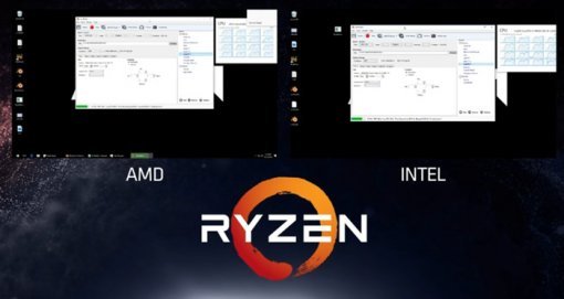 뉴 호라이즌 행사에서 공개된 라이젠과 코어 i7의 인코딩 비교 테스트(출처=IT동아)