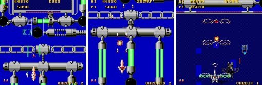 좌측의 파워업 기체에서 다운그레이드 될때까지 기다리면 가운데 기체로 바뀌게 되는데 여기서 풀파워업하면 전자박쥐가 된다!(출처=게임동아)