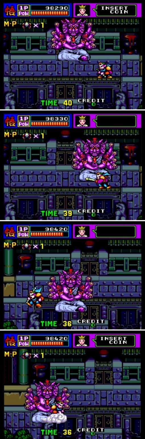 3스테이지 보스 : 구름을 타고 무적 시간을 벌어 안전한 곳으로 대피하는 것이 포인트(출처=게임동아)