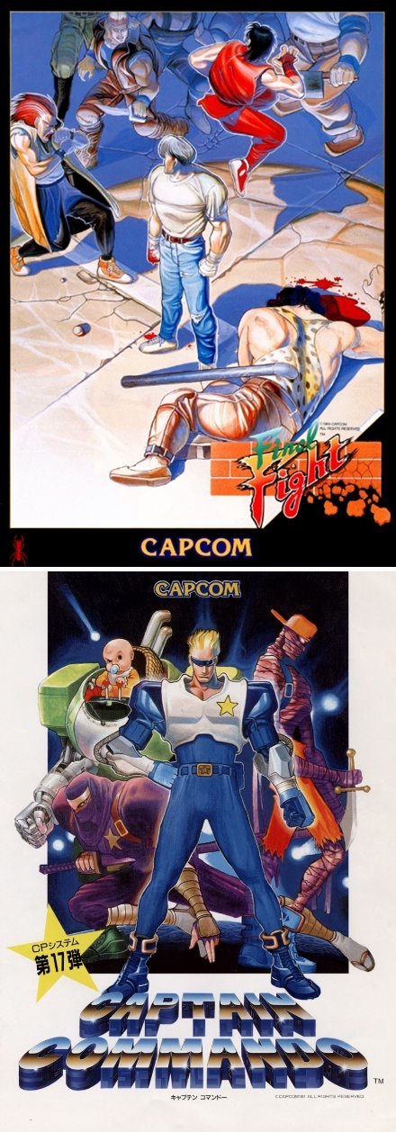 오락실에서 최고의 인기를 얻었던 두 게임. 파이널 파이트와 캡틴 코만도(출처=게임동아)