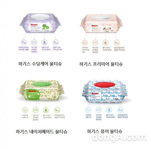 식품의약품안전처는 유한킴벌리가 제조·생산한  ‘하기스 퓨어 아기 물티슈’ 등 10개 제품에서 메탄올이 허용기준을 초과한 것으로 확인돼 해당 제품에 대해 판매중지하고 회수 조치한다고 밝혔다. 사진 출처=유한킴벌리 홈페이지