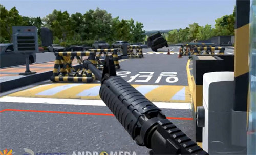 한국원자력통제기술원(KINAC)이 개발한 원전 방호 교육 프로그램 VR-NET 착용 시 보이는 고리 원전 정문 초소 화면. 안드로메다 스튜디오 제공