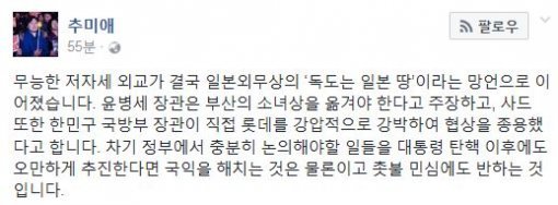 사진=추미애 더불어민주당 대표 페이스북 캡처