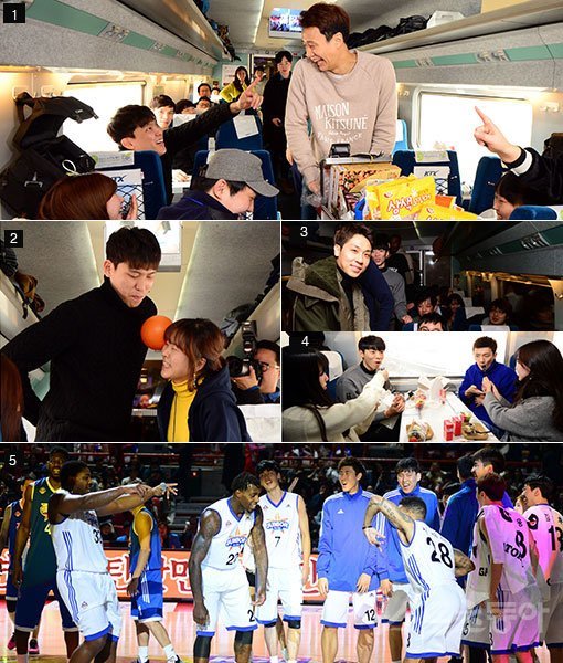 ‘2016~2017 KCC 프로농구 올스타전’은 참신한 아이디어와 선수들의 적극적 참여 덕분에 팬들로부터 큰 호응을 얻었다. ① 이번 올스타전 최다득표자인 동부 허웅이 21일 팬들과 함께 KTX를 타고 부산으로 향하는 길에 통 크게 간식을 선물하며 환하게 웃고 있다. ② SK 최준용(왼쪽)은 KTX 안에서 팬들과 즐겁게 게임을 하며 소중한 추억을 선물했다. ③ 삼성 김태술(왼쪽)이 기차여행을 함께하는 팬들에게 점심 도시락을 전달하고 있다. ④ kt 이재도(왼쪽 2번째)와 전자랜드 박찬희(오른쪽 2번째)가 팬들과 함께 식사를 하고 있다. ⑤ 22일 사직체육관에서 펼쳐진 올스타전에선 외국인선수들까지 앞장서 축제의 현장을 즐기며 분위기를 달궜다. 김민성 기자 marineboy@donga.com