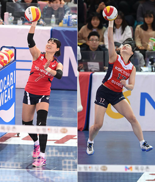 플로터 서브 컨테스트 우승자 김해란-스파이크 서브 퀸 김진희(오른쪽). 사진제공｜KOVO