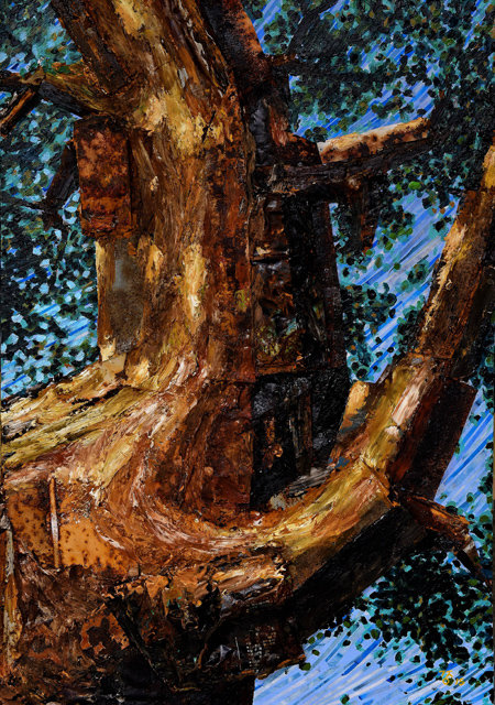 ‘거돈사지―불휘깊은 나무’, 2015년 작. 강원 원주시 거돈사지에 있는 오래된 나무를 그렸다. 김진열 작가는 세파에 휩쓸리지 않는 자연과 생명에 대한 경건한 자세를 보여주고자 했다고 밝혔다.