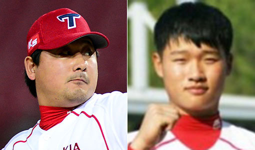 만 42세8개월23일 최영필-만 17세11개월3일 김석환(오른쪽) 최고령과 최연소, 24세9개월20일 차이. 사진｜스포츠동아DB·KIA 타이거즈