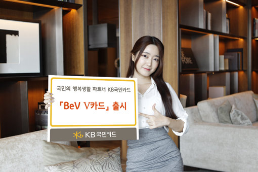 VVIP 및 VIP 고객을 잡기 위한 카드업계 움직임이 분주한 가운데, 최근 경기 불황으로 실속형 VIP카드가 각광받고 있다. 모델이 실속형 VIP카드로 분류되는 KB국민카드 ‘BeV Ⅴ(파이브)카드’를 소개하고 있다. 사진제공 l KB국민카드