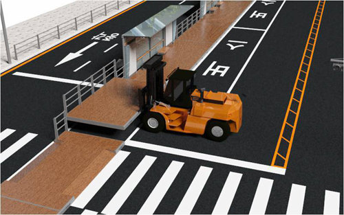 이동형으로 연말에 설치될 서울 종로의 중앙버스차로 승차대를 이동하는 모습. 서울시 제공