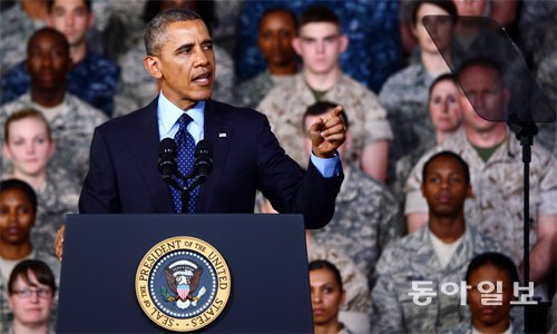 버락 오바마 전 미국 대통령이 2014년 방한 때 서울 용산 미군기지에서 연설하는 모습. 동아일보DB