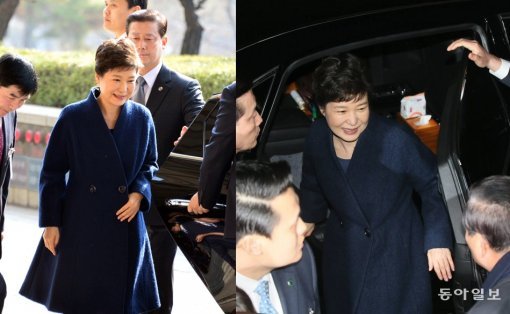 (왼쪽부터) 21일 검찰에 출두한 박근혜 전 대통령, 12일 삼성동 자택에 도착한 박근혜 전 대통령. 사진=공동취재,  박영대 기자 sannae@donga.com