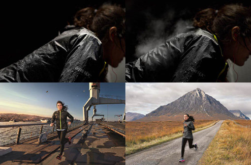 고어텍스 소재로 유명한 고어사가 혁신적인 기술인 ‘고어텍스 쉐이크드라이’를 국내 최초로 선보였다. 겉감이 섬유여야 한다는 고정관념을 깬 이 제품은 ‘영구적인 발수기능’을 실현했다. 비를 맞아도 가볍게 표면을 털어주면 물기가 쉽게 제거된다. 사진제공｜고어코리아