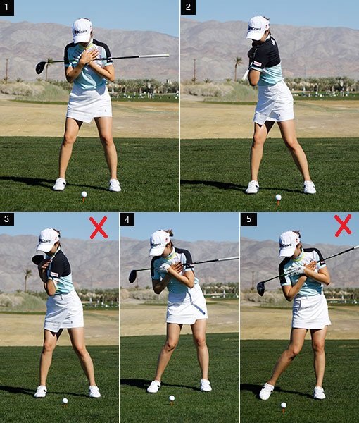1. 양 어깨 아래 클럽을 일직선으로 올려놓고 손으로 움직이지 않게 잡는다. 그 상태에서 스탠스가 가리키는 방향과 어깨가 가리키는 방향이 같은 곳을 향하고 있는지 체크한다. 2. 백스윙에서 왼쪽 어깨와 샤프트의 끝 부분이 가리키는 방향이 공보다 오른쪽에 있어야 충분한 회전이 되고 있음을 의미한다. 3. 왼쪽 어깨와 샤프트의 끝이 공보다 왼쪽을 향하고 있으면 회전이 제대로 이뤄지지 않았다는 증거다. 4. 다운스윙 때는 하체가 먼저 이동하면서 몸이 자연스럽게 회전돼야 한다. 5. 하체가 움직이기도 전에 몸이 먼저 회전하면 클럽의 헤드가 열린 상태로 내려오면서 슬라이스를 피할 수 없게 된다.
