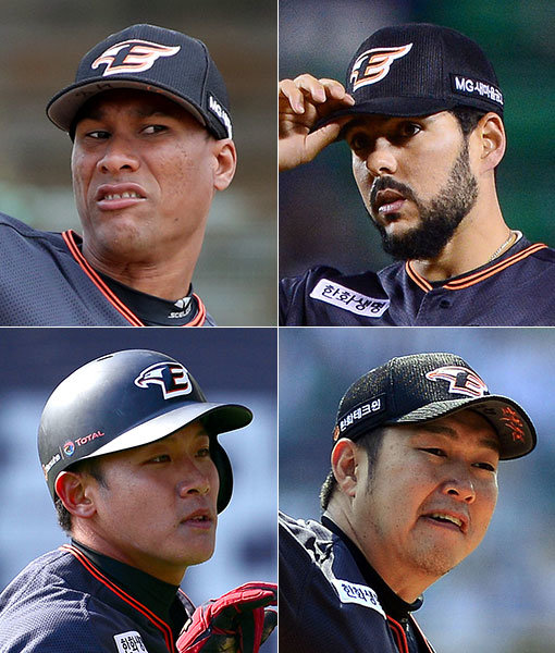 한화 오간도-비야누에바-송은범-김원석(왼쪽 상단부터 시계방향으로). 사진｜스포츠동아DB·한화 이글스